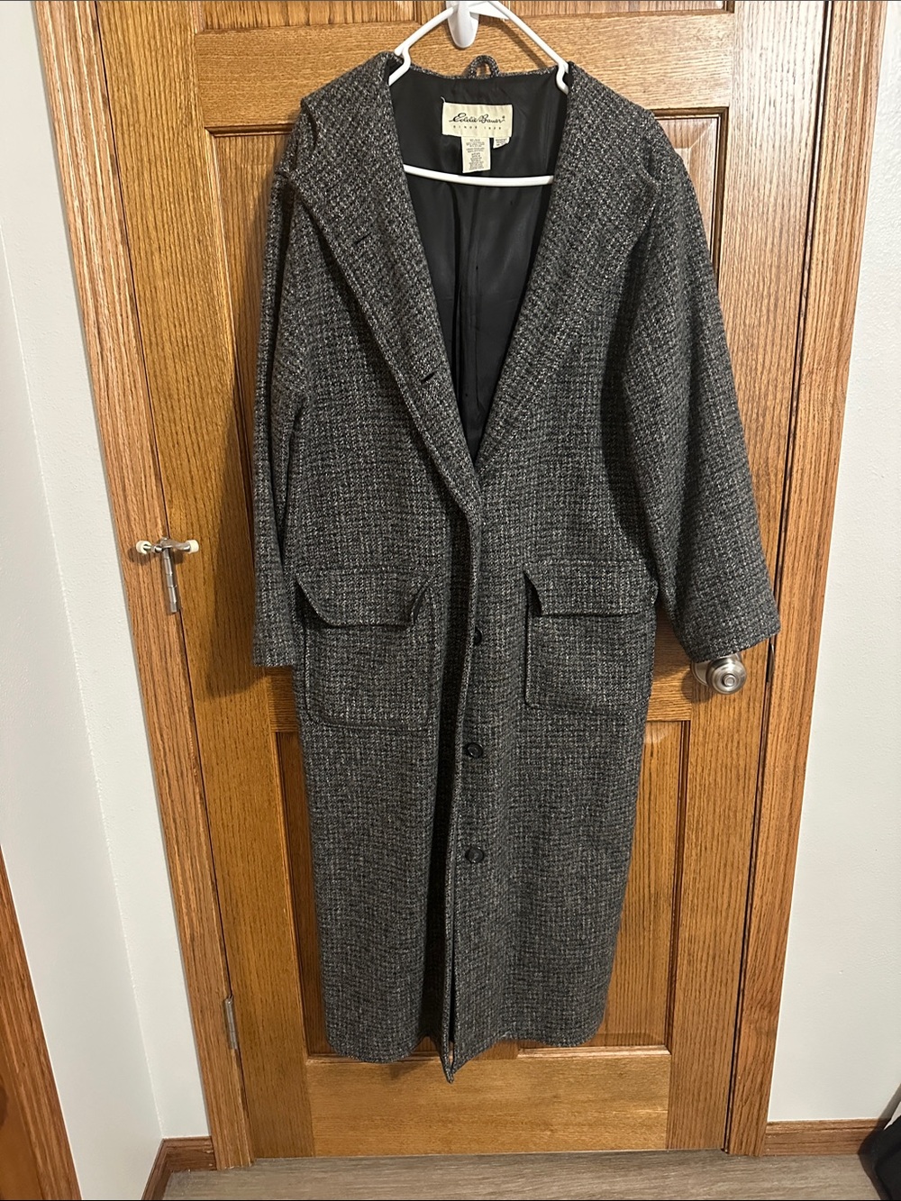 Vintage Eddie Bauer Gray Herringbone Long Trench Coat